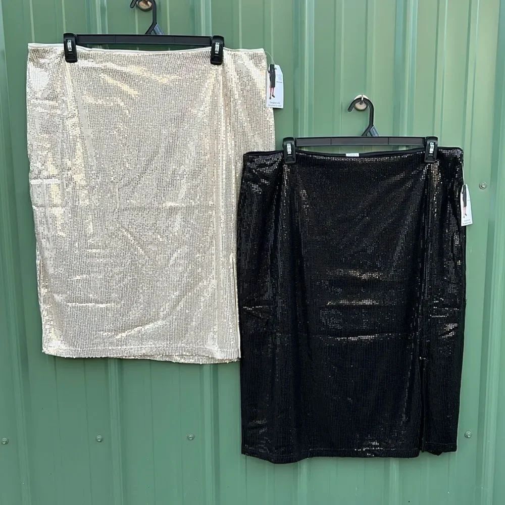 Women's Sequin Skirt with Side Slit, 2-Pack Size XXXL
